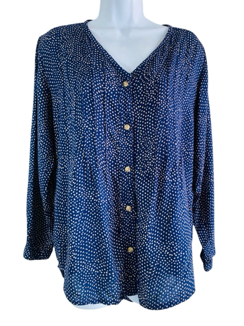 Bridge & Burn Navy Dotted Long Sleeve Button Up Size M